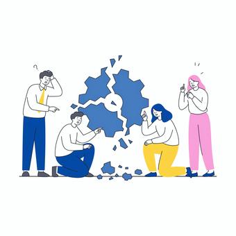 壊れた歯車と議論するビジネスチーム 壊れた歯車と議論するビジネスチーム 人物,男女,ビジネス,チーム,問題,故障,歯車,壊れる,議論,会議のイラスト素材