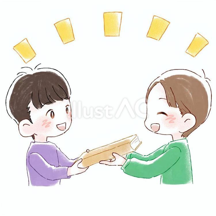 本を渡す男の子 こども,男の子,男子のイラスト素材