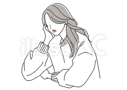 憂鬱な面持ちで頬杖をつく女性