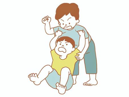 ケンカをする兄弟 ケンカ,取っ組み合い,兄弟,友達,男の子,あるある,喧嘩,シンプル,手描き,かわいいのイラスト素材