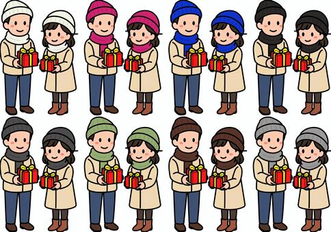 プレゼントを渡す男子女子です。 プレゼント,シンプル,渡す,ギフト,贈り物,シーン,祝う,イベント,パーティー,クリスマスのイラスト素材