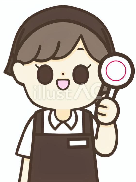 ◯の札を持つ女性店員 女性,店員,スタッフのイラスト素材