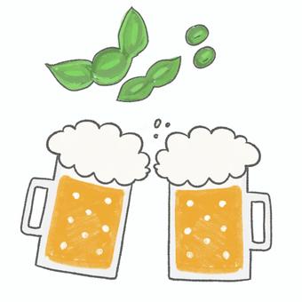 ビールと枝豆 ビール,酒,生ビール,お酒,アルコール,飲酒,飲み物,ジャッキ,発泡酒,グラスのイラスト素材