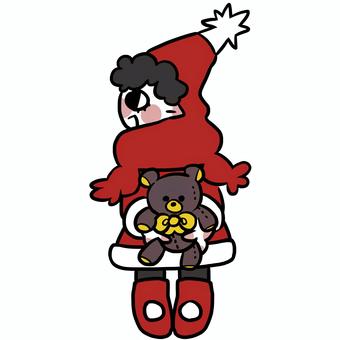くまのぬいぐるみを抱く女の子 クリスマス,小人,準備,ぬいぐるみ,テディベア,キャラクター,女の子,ポップ,シンプル,手描きのイラスト素材