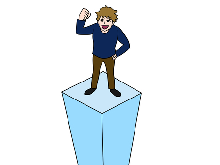 トップに立つ男性 トップ,立つ,男性,笑顔,ガッツポーズ,ポジティブ,男,男子,ハンサム,かっこいいのイラスト素材