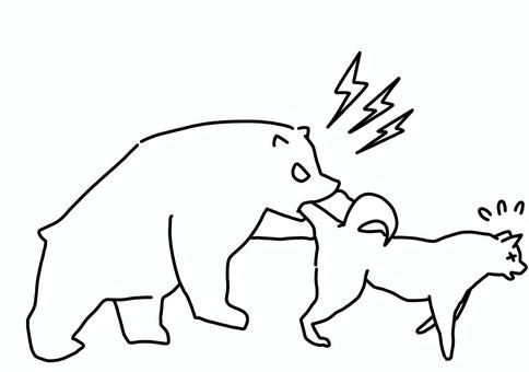 クマに足を噛まれる犬　線画 クマ,犬,トラブル,害獣,線画のイラスト素材