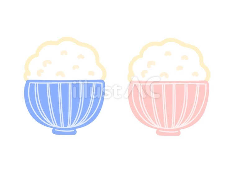 ごはんとお茶碗 ごはん,米,ライスのイラスト素材