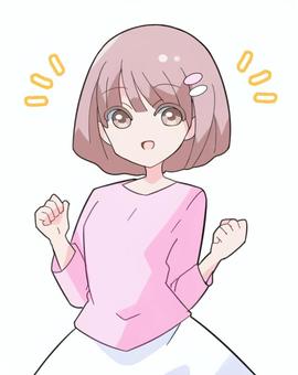 やる気にあふれる女の子 人物,女性,女の子,やる気,元気,明るい,ガッツポーズ,ピンク,ボブカット,かわいいのイラスト素材