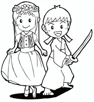 おゆうぎかい 子ども,男の子,女の子,ドレス,袴,幼稚園,保育園,こども園,園児,視覚支援のイラスト素材