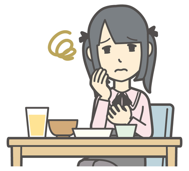  地雷系女子-451-バスト 胃もたれ,地雷系,女性,女の子,ツインテール,人物,かわいい,食事,食欲,不味いのイラスト素材