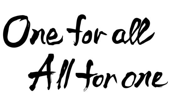 Illustration, one for all, pen text, english, 