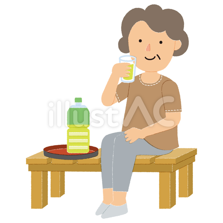 お茶を飲むおばあちゃん 熱中症対策,水分補給,夏のイラスト素材