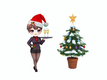 クリスマスパーティーサンタガールとツリー クリスマス,サンタ,サンタガール,サンタクロース,パーティー,クリスマスツリー,ツリー,クリスマスリース,クリスマスオーナメント,リースのイラスト素材
