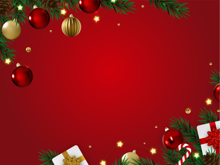 赤地にライトともみの木のクリスマス背景 クリスマス,背景,フレーム,コーナー,枠,カード,デザイン,赤,レッド,ゴールドのイラスト素材