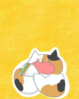 サンドイッチを食べる三毛猫ちゃん♪ かわいい,サンドイッチ,パン,サンド,いただきます,食事,食べる,食べ物,ねこ,三毛猫のイラスト素材