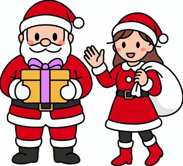 赤のサンタの男女です。 サンタクロース,シンプル,冬,プレゼント,クリスマス,ひげ,コスプレ,男性,女性,赤のイラスト素材