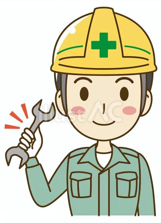 スパナを持った作業服を着た男性作業員 電気工事士,作業員,作業服のイラスト素材