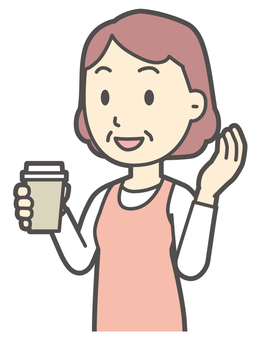 コーヒーを持って話している中年の女性 話す,おばさん,人,女性,中年,おばちゃん,シニア,ママ,主婦,ヘルパーのイラスト素材