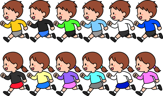 走る子供たちです。 走る,シンプル,アクション,子供,元気,屋外,遊ぶ,動き,笑顔,男の子のイラスト素材