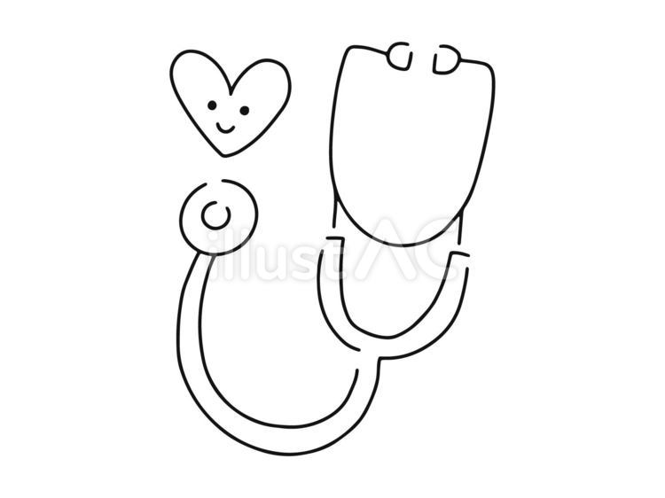 【単品】モノクロ　ハートと聴診器 聴診器,ハート,笑顔のイラスト素材