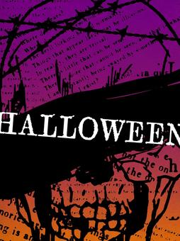 ハロウィンの骸骨と有刺鉄線の英字背景 背景,ハロウィン,ドクロ,頭蓋骨,縦,スカル,ホラー,怖い,不気味,ダークのイラスト素材