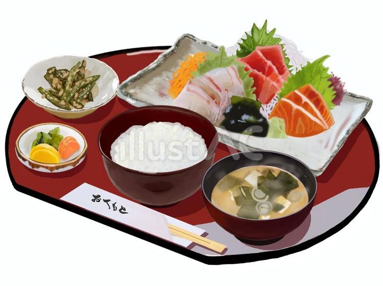 刺身の盛り合わせ定食（半月盆） 刺身,お刺身,活け造りのイラスト素材