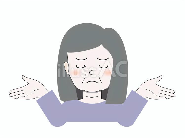 両手を広げて顔をしかめるグレイヘアの女性 女性,高齢,大人のイラスト素材