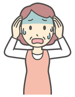  エプロンおばちゃん-015-バスト 慌てる,おばちゃん,エプロン,お母さん,ママ,中年,おばさん,主婦,人物,かわいいのイラスト素材