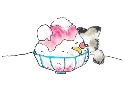 Strawberry shaved ice and mackerel cat, JPG Strawberry shaved ice and mackerel cat, shaved ice, strawberry taste, summer, JPG