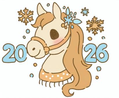 2026ウインター馬 冬,数字,文字,2026,干支,午年,馬,動物,毛,マフラーのイラスト素材