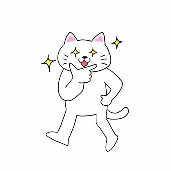 キラーンとする白猫 ねこ,白猫,動物,キャラ,ポップ,ほくそ笑む,キラーン,キラリ,ニヤリ,悪だくみのイラスト素材