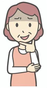  エプロンおばちゃん-225-バスト 薄笑い,おばちゃん,エプロン,お母さん,ママ,中年,おばさん,主婦,人物,かわいいのイラスト素材