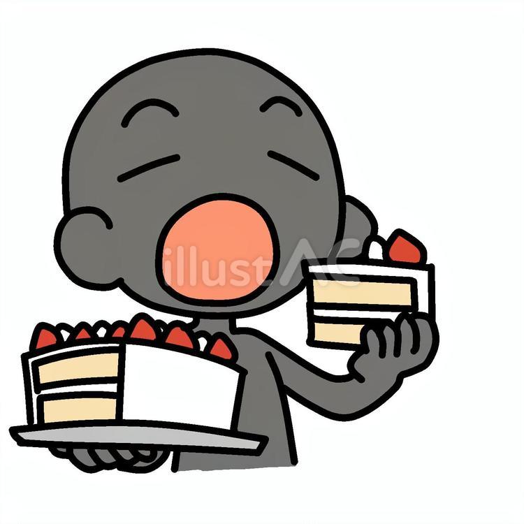 ケーキを爆食いするシルエット人物 シルエット,爆食い,ケーキのイラスト素材