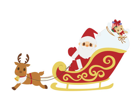 トナカイとソリに乗ったサンタさん④ トナカイとソリに乗ったサンタさん④ サンタクロース,トナカイ,クリスマス,ソリ,動物,人物,プレゼント,くま,ぬいぐるみ,12月のイラスト素材