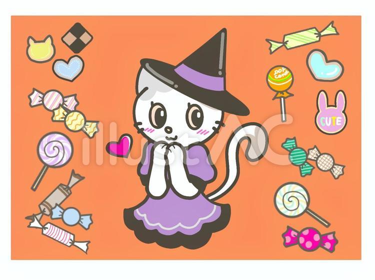 ハロウィンのお菓子が欲しい猫 猫,ハロウィン,お菓子のイラスト素材