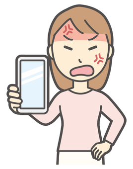  ロングヘア女性-247-バスト スマホ,怒る,女性,女の子,人物,かわいい,怒り,キレる,ムカつく,喧嘩のイラスト素材