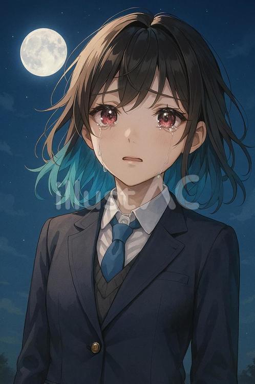月と少女と涙 涙,少女,美少女のイラスト素材