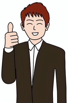 グッド男性 グッド,ナイス,親指,ポーズ,若い,男性,茶髪,ジャケット,正面,笑うのイラスト素材