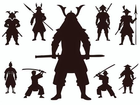 シルエット【侍・武士】セット シルエット,かげ,影絵,人,侍,武士,昔,刀,武器,槍のイラスト素材