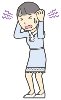  ワンピースお嬢様-351-全身 心配,お嬢様,女性,女の子,オシャレ,人物,かわいい,表情,感情,落ち込むのイラスト素材
