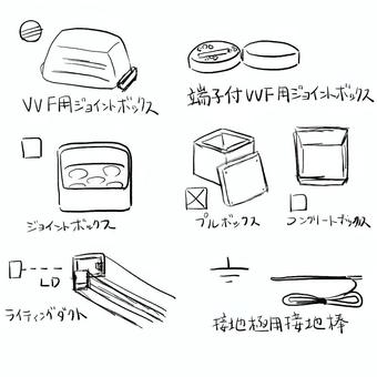 電気工事士勉強ノート 電気,配線,記号,ジョイントボックス,プルボックス,コンクリートボックス,ライティングダクト,設置極用接地棒のイラスト素材