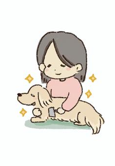 犬のお手入れ 犬のお手入れ 犬,ダックスフンド,女の子,トリミング,お手入れ,ブラッシング,リラックスのイラスト素材