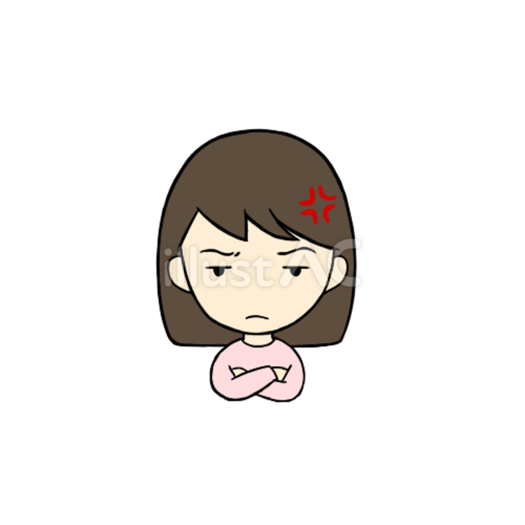腕組みして怒っている女の子 不機嫌,不満,怒るのイラスト素材