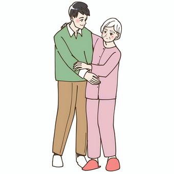 高齢女性の立ち上がるのを介助する介護士 介護,介護士,ヘルパー,助ける,福祉,老人ホーム,デイサービス,人物,高齢者,病院のイラスト素材
