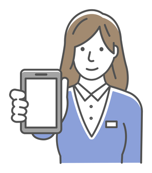 スマホの画面と女性会社員イラスト(笑顔) 女性,人物,笑顔,スマホ,スマイル,ol,女性社員,会社員,嬉しい,日本人のイラスト素材