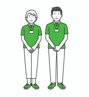 等身大,スタッフ男女3 線画,ポーズ,日本人,キャラクター,フラット,ベクター,イラスト,人,人物,シンプルのイラスト素材