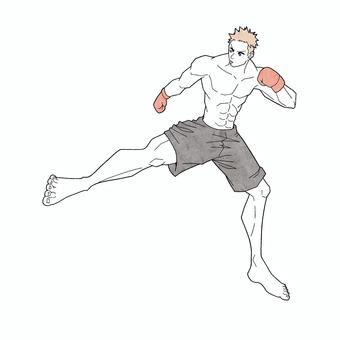 ハイキックを放つ男性格闘家のイラスト キックボクシング,格闘技,キック,アクション,男性のイラスト素材