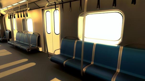 海外風の電車の静寂の夕方の車内 電車,電車内,背景,乗り物,座席,吊り革,公共機関,交通機関,通勤,通学のイラスト素材