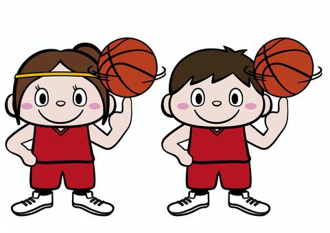 赤いユニフォームのバスケ少年・少女 赤いユニフォームのバスケ少年・少女 バスケットボール,バスケ,スポーツ,運動,バスケット,男の子,女の子,子ども,キャラクター,選手のイラスト素材