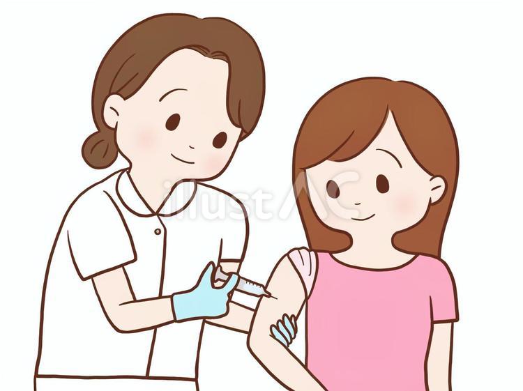 注射を受ける女性(カラーマスクなし) 女性,看護師,医療のイラスト素材